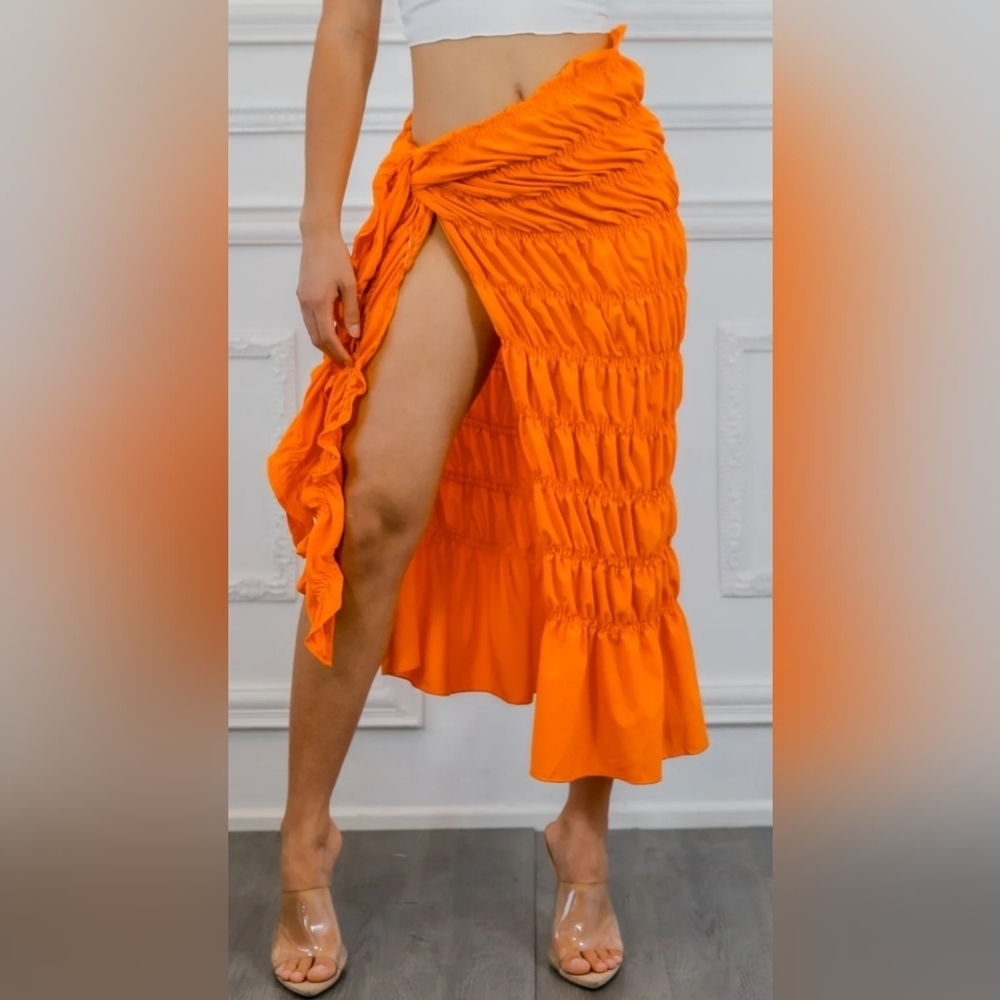 SHEIN Asymmetrical Orange Ruched Skirt